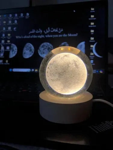 3D Galaxy Crystal Ball Lamp with Wooden LED Base