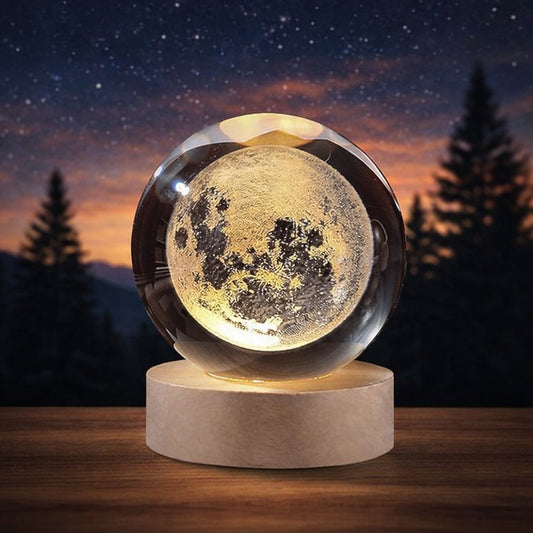 3D Galaxy Crystal Ball Lamp with Wooden LED Base