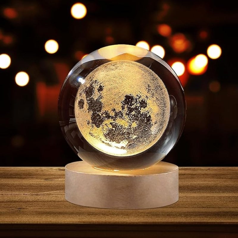 3D Galaxy Crystal Ball Lamp with Wooden LED Base
